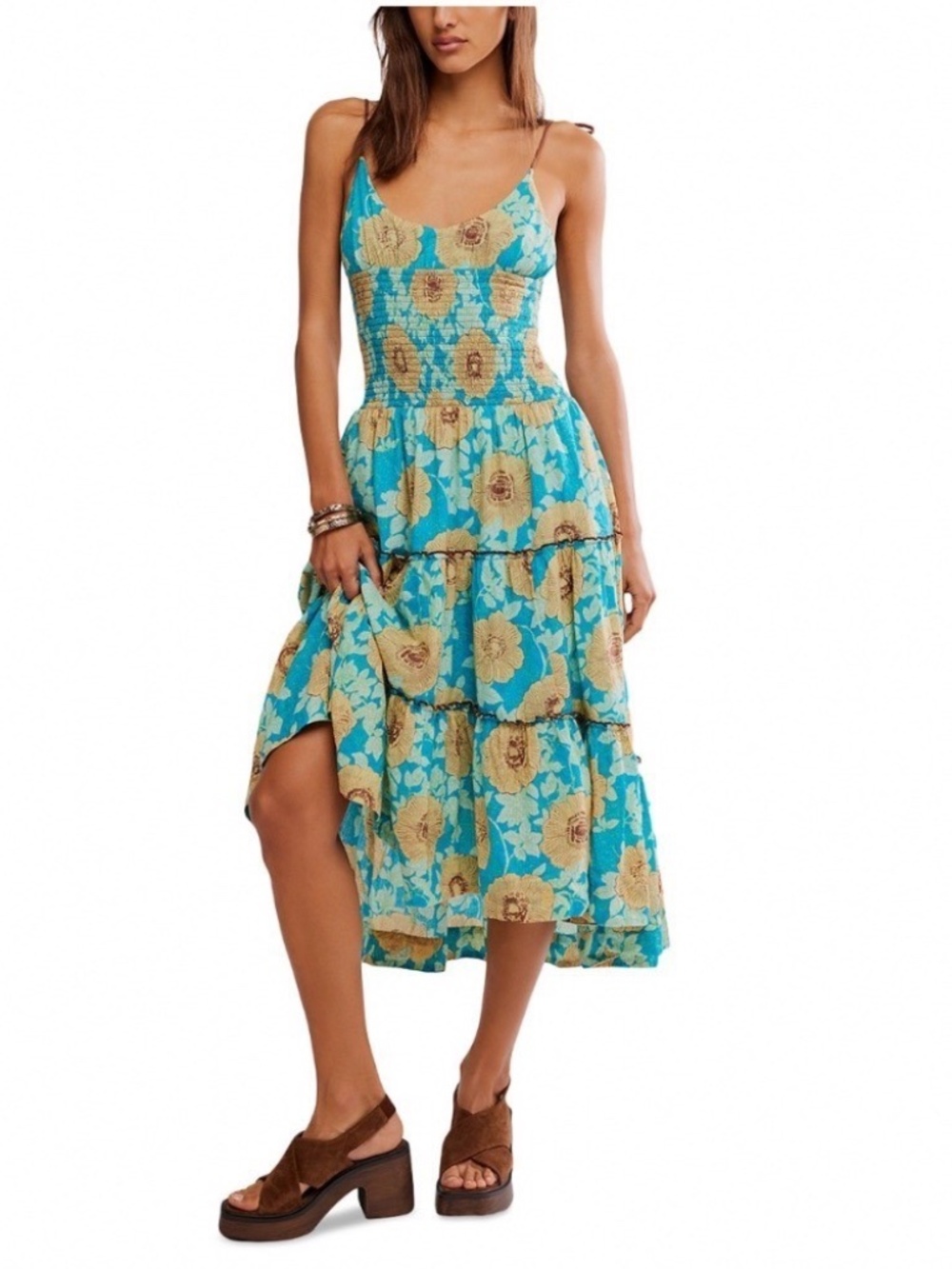 FREE PEOPLE Adriel Midi Dress - Hawaiian Ocean Combo size xs NWTS